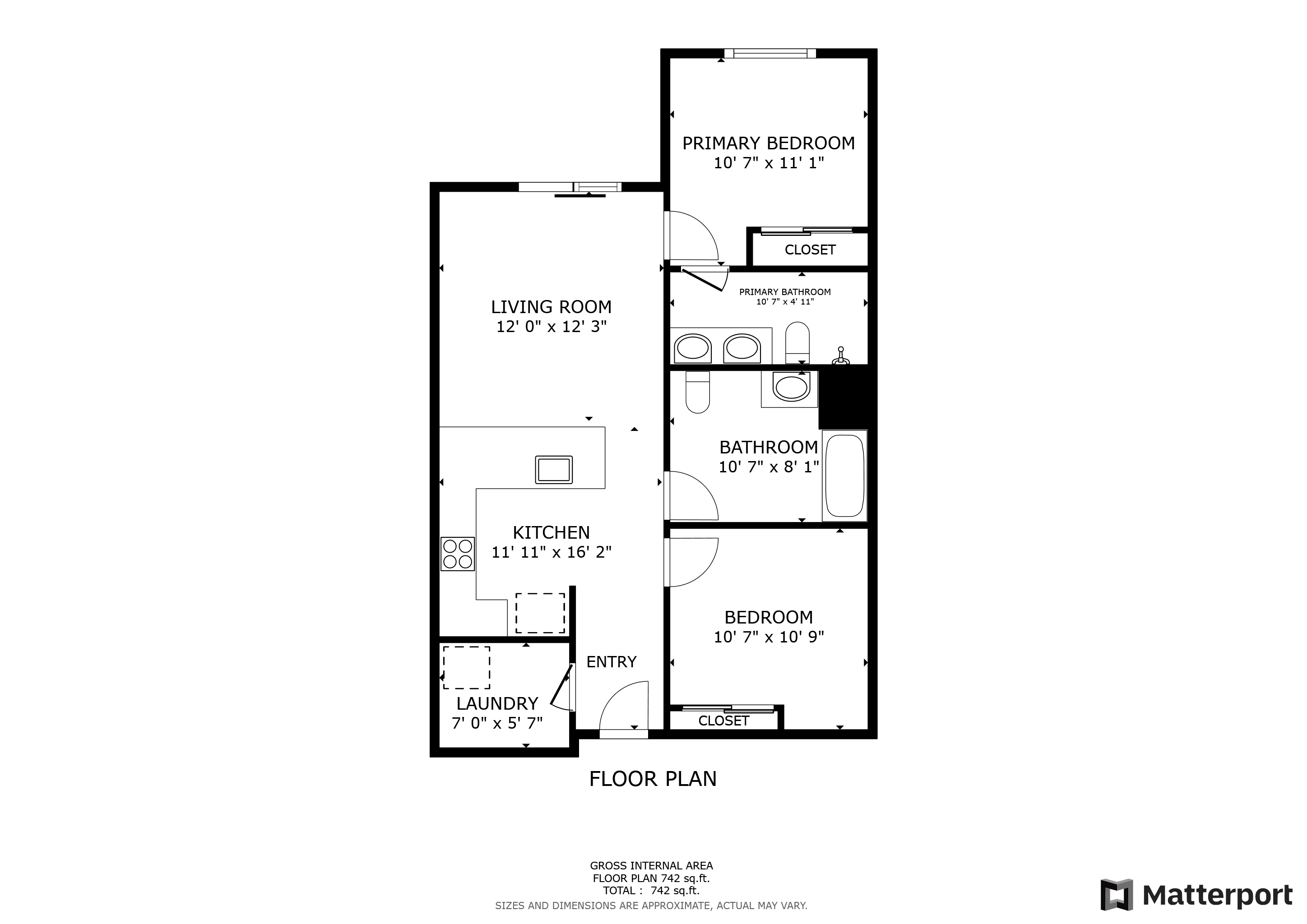 Floor plan for 2 beds, 2 baths, 921 sqft